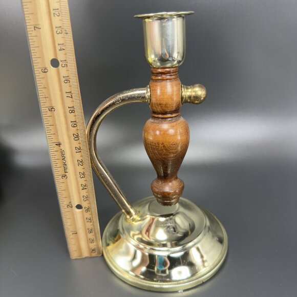 Primitive Style Wood And Metal Swivel Candle Stick Holder Set Vintage Decor VTG - Picture 3 of 16